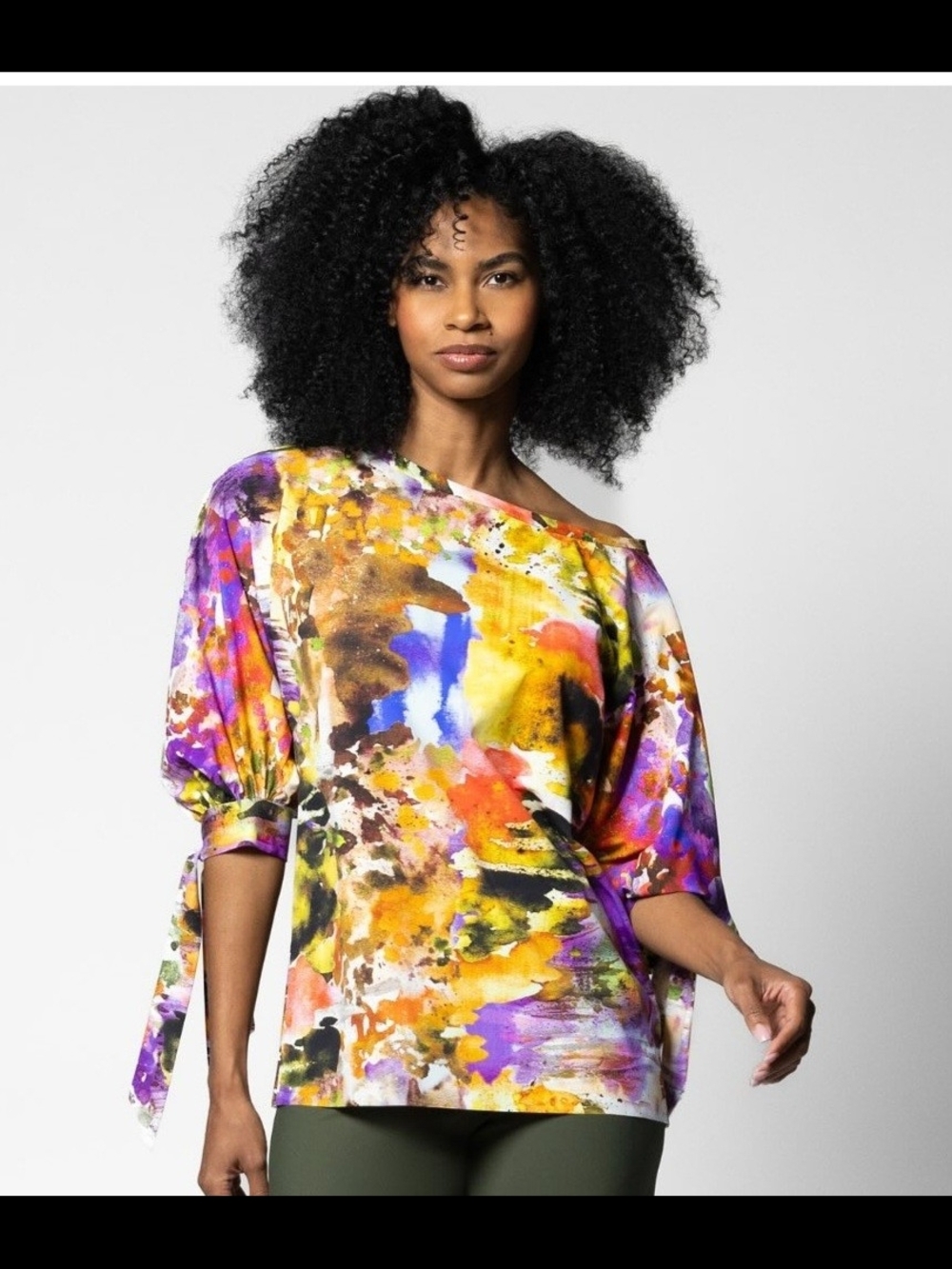 Maria Pinto Abstract Watercolor Off-Shoulder Women's Top S